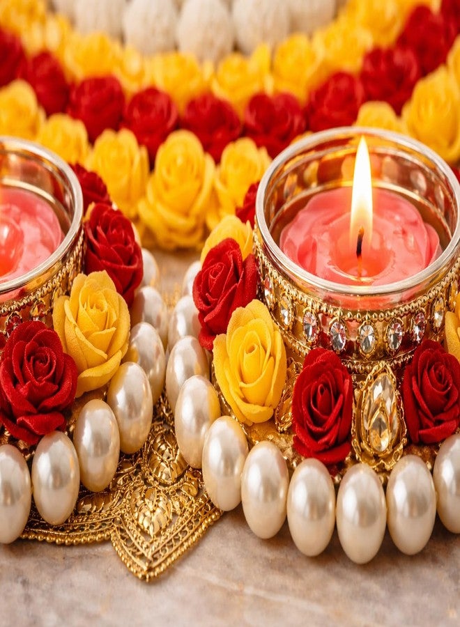 AGAAS ENTERPRISES Beautiful Set of 9 Beautiful Diwali Decoration Flower Design Metalic Diya/Tea Light Candle Holder Floor Rangoli Festival Decor Home Decoration - Image 5